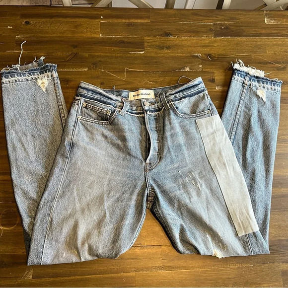 Reformation High Waisted Skinny Patch Distressed Jeans - Picture 4 of 12